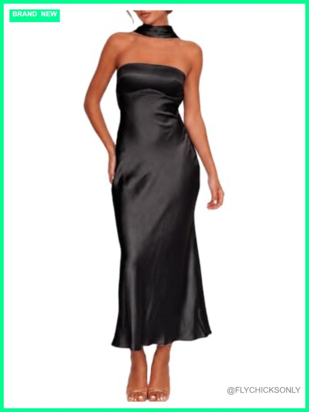 Women's Satin Maxi Dress Halter Backless Formal Wedding Guest